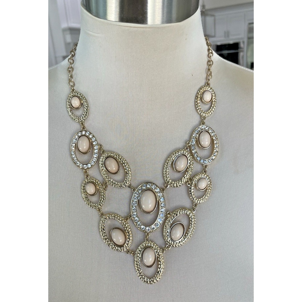 Fashion Jewelry  Rhinestone Gold Beige Bib Statement‎ Necklace 11-13"